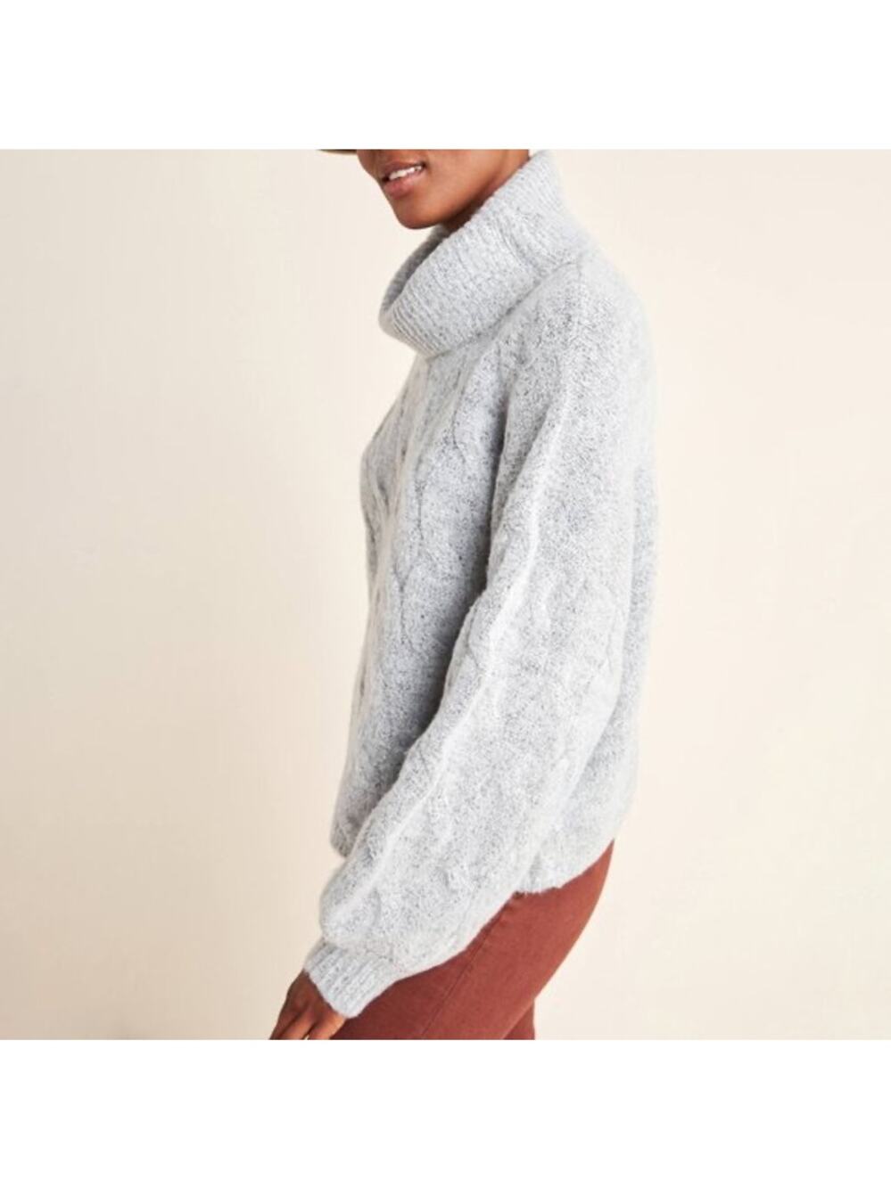 Line & Dot Anthropologie Grey Cable Knit Turtleneck Sweater Size Large